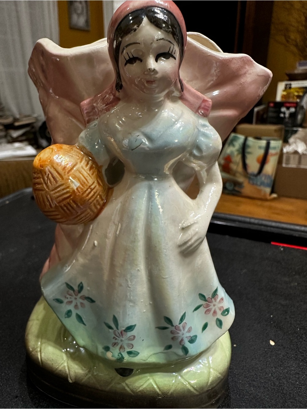 Hand-Painted Ceramic Lady Planter in Pink, Light Blue, Cream